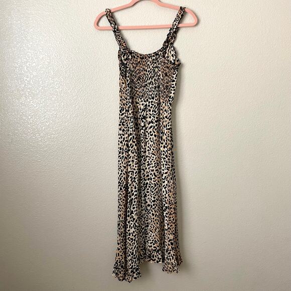 Faithfull the Brand Dress Womens Size 4 Tan Black Noemie Midi Leopard Print Slip - Picture 4 of 15